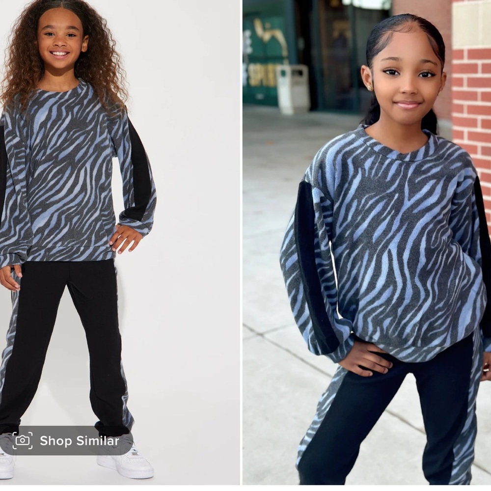 NWT mini me Fashion Nova little girls blue black zebra print jogger set size 6
